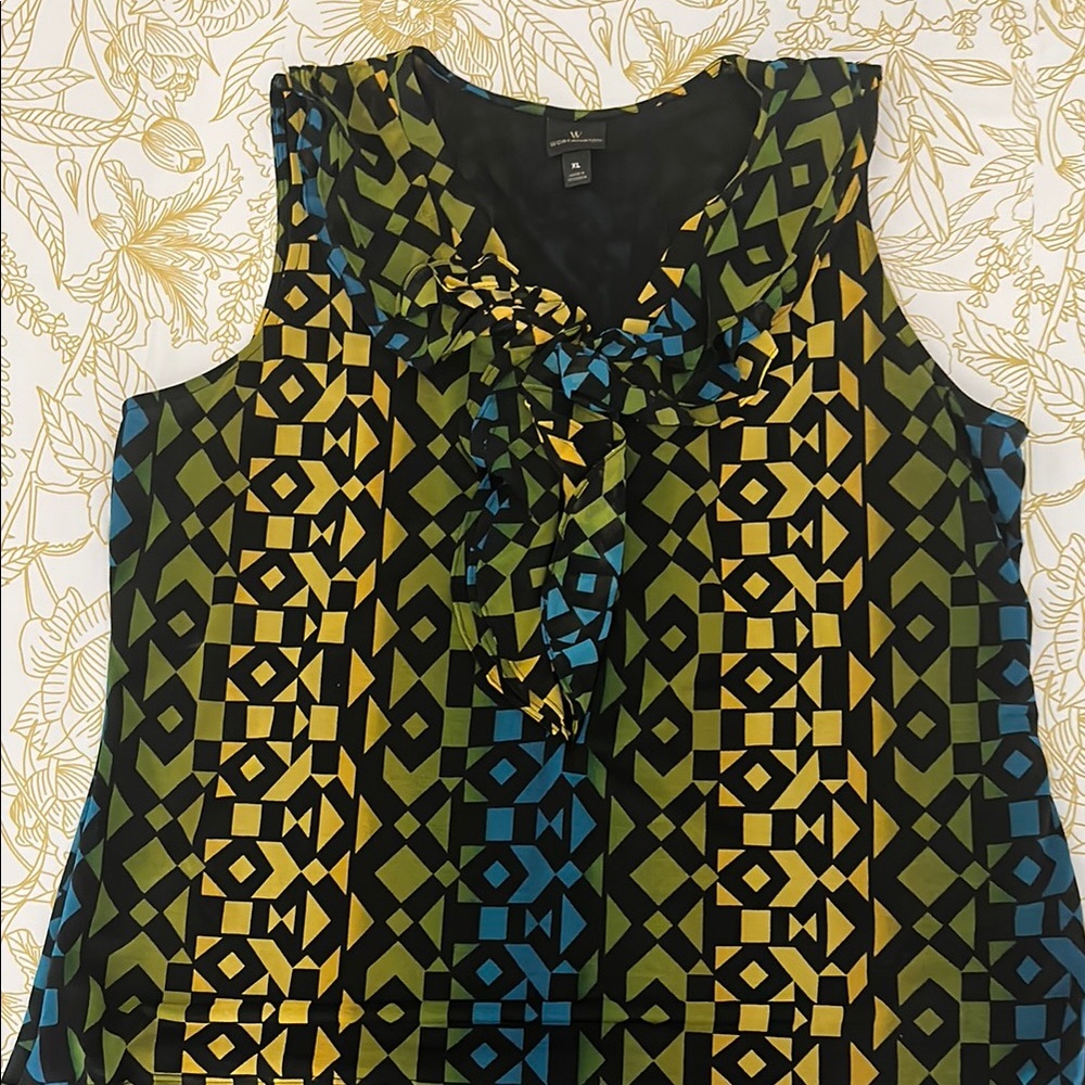 Worthington Geometric Patterned Sleeveless Top (XL) 🌻